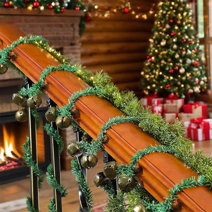 50 Pcs 20 Inches Christmas Garland Ties with Bells Decorative Twist Ties Garland Hanger for Banister Stairs Railing Garden Reusable Flexible Twist for Xmas Holiday Decorations (Bronze)