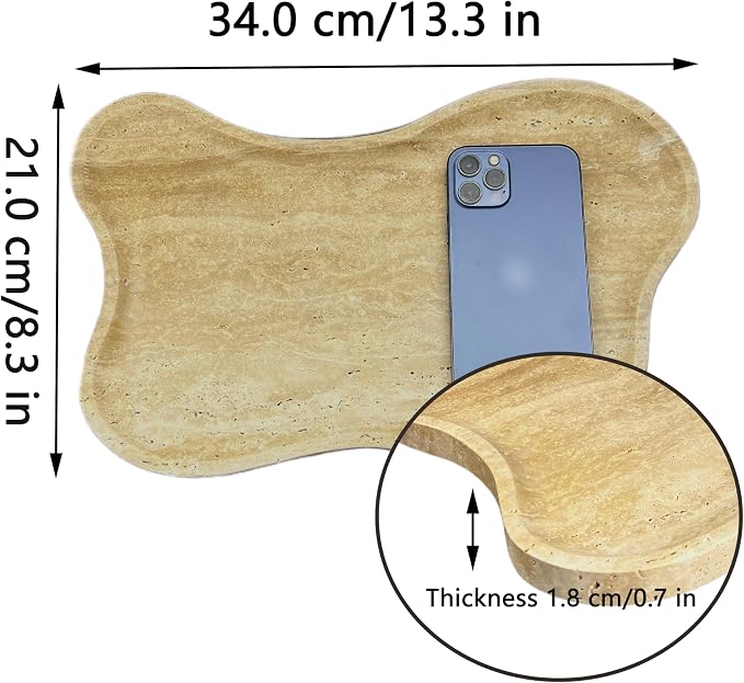 Cloud Shape 100% Natural Travertine Tray Luxury Travertine Vanity Organizer for Bathroom Kitchen Counter, Decorative Tray for Dresser Home Décor, 13.3x8.3x0.7 inches