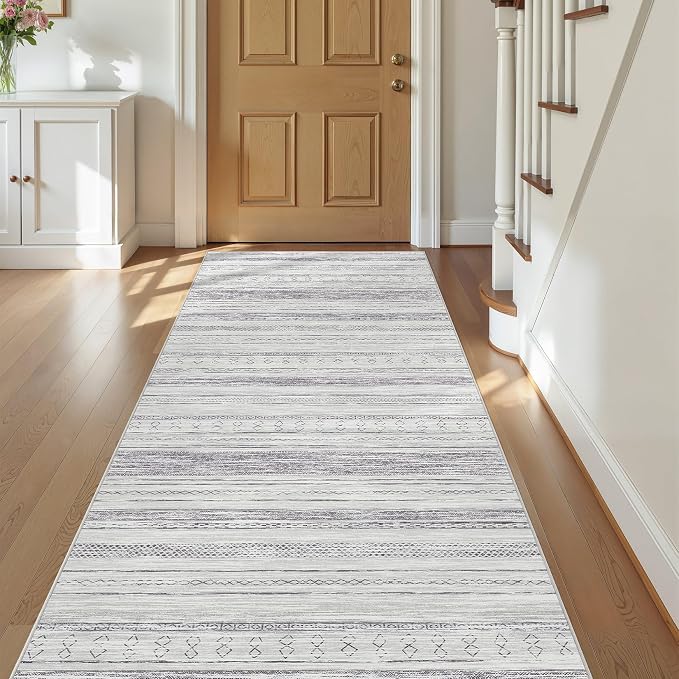 Tortania Area Rug 2x6 Runner Rugs - Washable Soft Neutral Boho Moroccan Farmhouse Rug Indoor Floor Carpet for Living Room Bedroom Kitchen Entryway Under Dining Table Home Office Decor - Grey