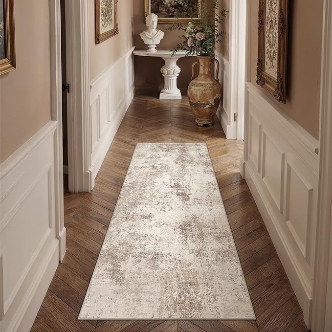 2x6 Brown Modern Abstract Washable Runner Rug for Hallway | Low Pile, Non Slip, Modern Abstract Style, Soft Hallway Runner Rug for Kitchen, Entryway, Laundry Room, Home Decor