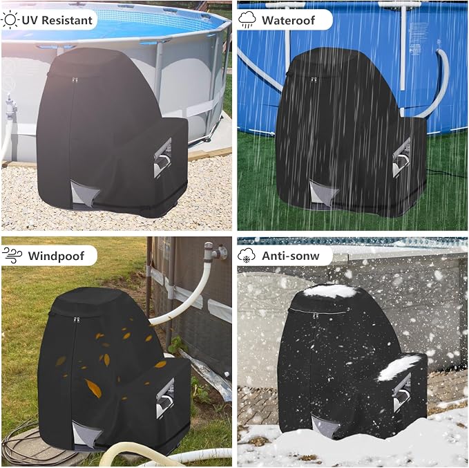 Sand Filter Pump Cover,600D Waterproof Oxford Fabric Above Ground Pool Pump Cover,Suitable for Most 8-16 Inch Sand Filter Pump on Market (Plush Lining)