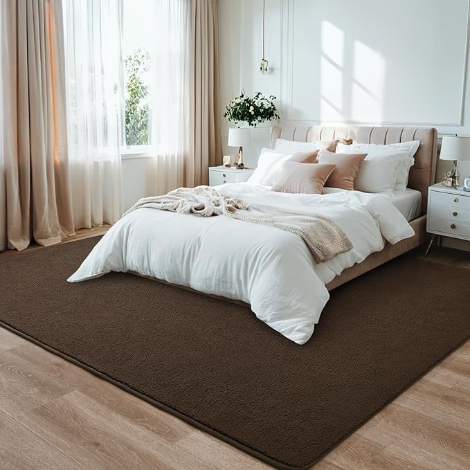 5x7 Dark Brown Area Rug Modern Aesthetic Minimalist | Washable Memory Foam, Low Pile Non Slip Indoor Carpet for Living Room Bedroom Office Classroom College Dorm Room Home Decor