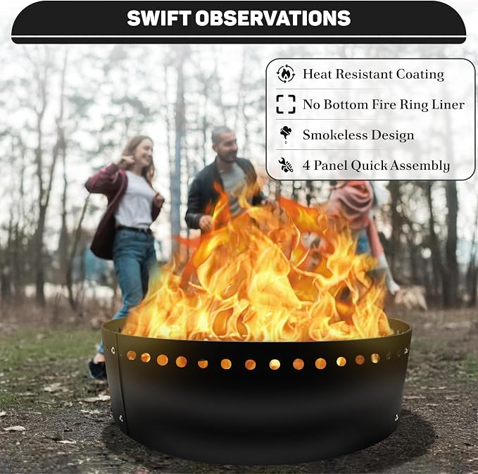 FEBTECH - 45" D Smokeless Fire Ring Round - Steel Fire Ring Liner Insert | Heat Resistant Steel Fire Ring for DIY In-Ground or Above-Ground Installation, Bonfire Nights & Outdoor Events