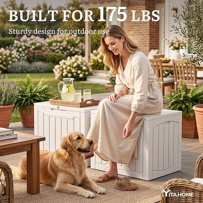 YITAHOME 31 Gallon Deck Boxes Set of 2 | Lockable Outdoor Storage Bins for Patio Cushions, Garden Tools, Weather-Resistant Resin Storage Solution, White