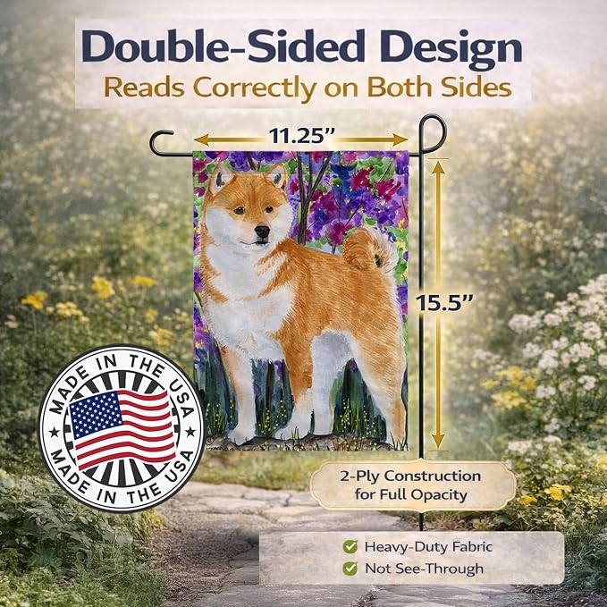 Caroline's Treasures SS8061GF Shiba Inu Garden Flag Mailbox Flag Decorative Yard Flag Banner Outside Patio Artwork Yard Flower Beds, Garden Size, Multicolor