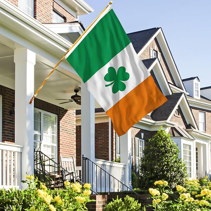 AhfuLife Irish Shamrock Flag Banner 3x5 Ft for St Patrick's Day Decorations, 2 Pcs Large Ireland Shamrock Flag - Double Sided with Brass Eyelets for Irish National Day, Outdoor Indoor Garden Decor