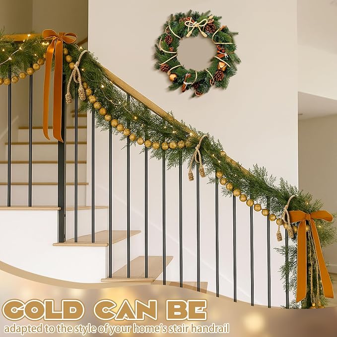 Riakrum 30 Pcs Christmas 20 Inches and 16 Inches Set Decorative Garland Twist Ties Garland Decor for Xmas Holiday Lights Bannisters Stairways Railings (Gold)
