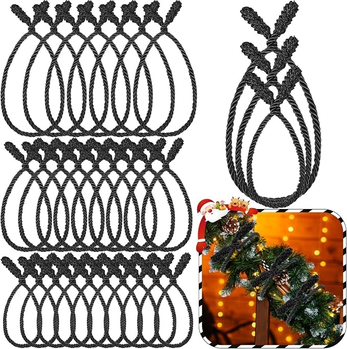 Zhengmy 24 Pcs Christmas Garland Ties Extra Long 30'' 25'' 20'' Black Decorative Twist Tie for Banister Reusable Flexible Twist Tie for Garland Stairway Railing Home Xmas Holiday Decor