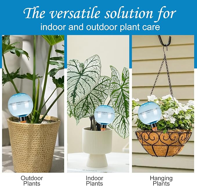 4 Pack Self Watering Globes 17oz Large Plant Watering Globes Top Fill, Self Water Planter Insert Indoor/Outdoor Plastic Water Bulbs Slow Release Terracotta for Plants, Blue