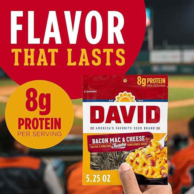 DAVID Jumbo Sunflower Seeds, Bacon Mac and Cheese Flavor, 5.25 oz. (Pack of 12)