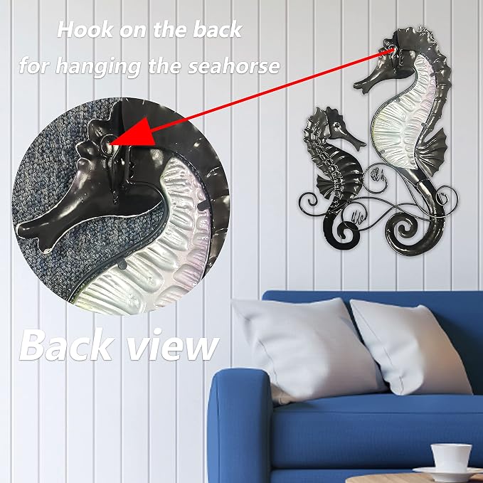 JOYBee Metal Seahorse Family Wall Art Decor-Outdoor Indoor Coastal Hanging Art-Beach Ocean Theme Garden Wall Art Decor for Patio Backyard Yard Fence Pool Bathroom Living Room Wall Decorations