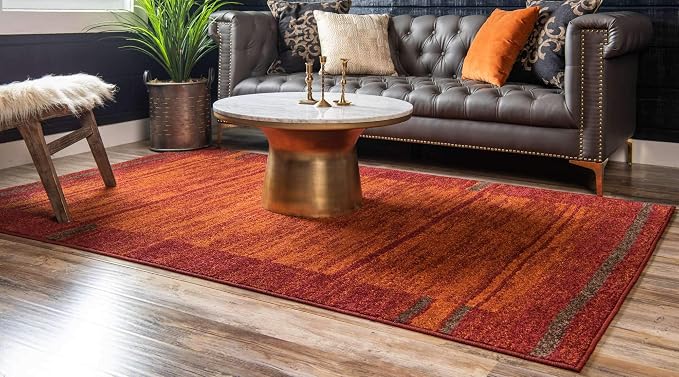 Unique Loom Autumn Collection Modern Contemporary Casual Abstract Area Rug (Terracotta/ Burgundy Border, 9 x 12 ft Rectangular)
