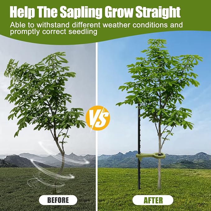 Tree Supports Young Trees, 2 PCS Tree Holder Stabilizer Support Tree Straightening Kit for Leaning Tree, Greater Stability Can Withstand Severe Weather（T-Posts Unincluded）