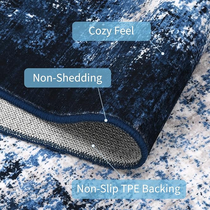 GarveeHome Entryway Rug 2x3 Washable Modern Abstract Small Blue | Non-Slip Backing, Stain-Resistant Low Pile Floor Cover, Colorful Indoor Mat, Bedroom, Kitchen, Laundry