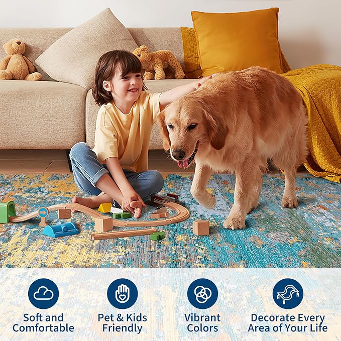 ROYHOME Modern Abstract 2x7 Runner Rug Washable Non Slip, Multi Color | Stain Resistant Rug for Hallway Kitchen Bedroom Non Shedding Low Pile Indoor Floor Cover