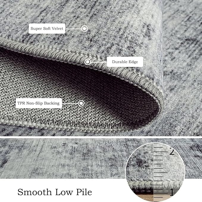 Toneed Washable 8x10 Grey Area Rug with Non-Slip Backing for Living Room | Abstract Modern Rugs, Soft Low Pile Carpet for Bedroom Kitchen Dining Room Nursery Indoor Floor Office Home Decor