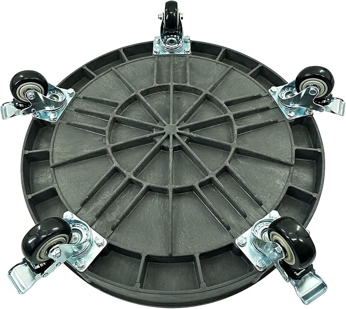 ELAFROS 30 Gallon and 55 Gallon Heavy Duty Plastic Drum Dolly – Durable Plastic Drum Cart 900 lb. Capacity- Barrel Dolly with Swivel Casters Wheel, Grey, with Brake