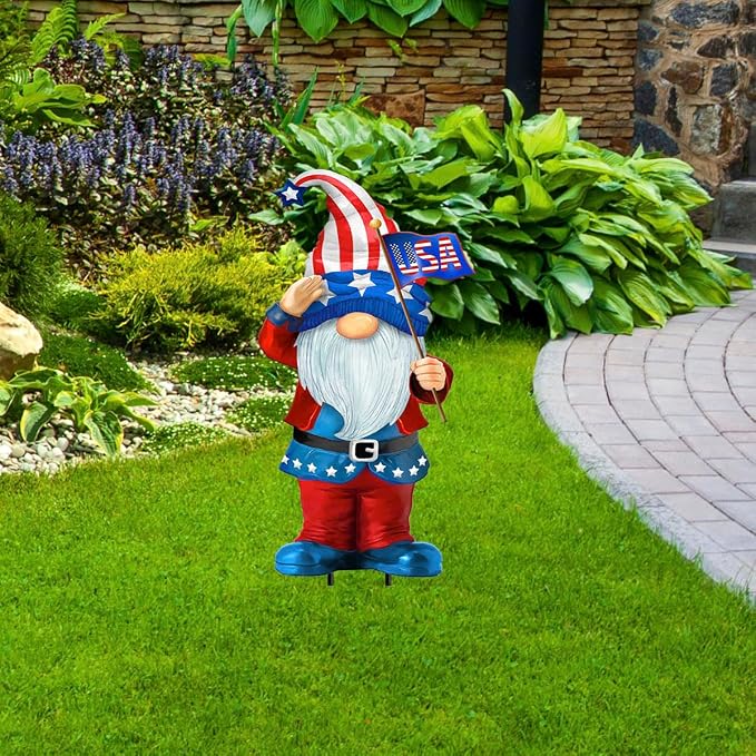 Briarwood Lane Summer 4th of July Metal Art 32.5x14 Patriotic Gnome for Summer Metal Art