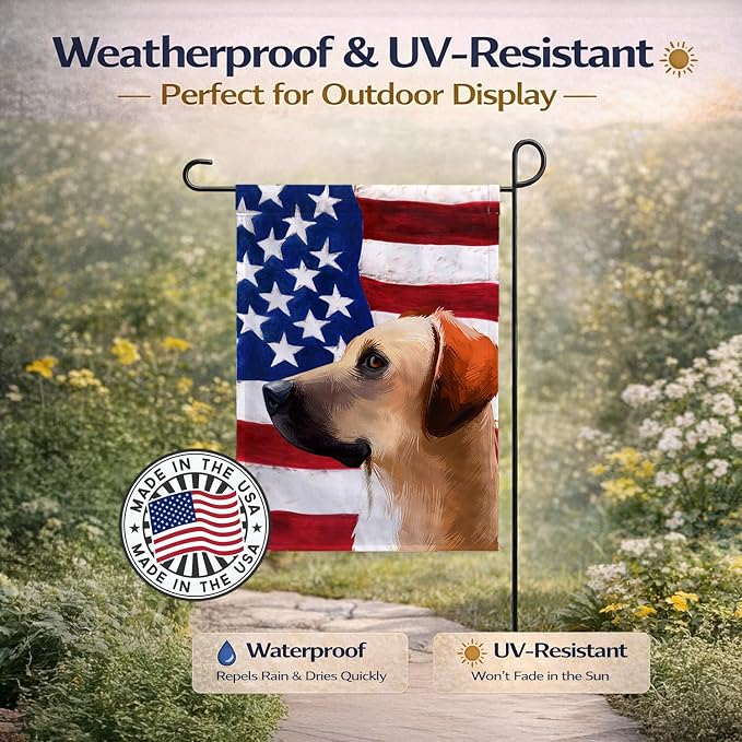 Caroline's Treasures CK6436GF Black Mouth Cur Dog American Flag Garden Flag Mailbox Flag Decorative Yard Flag Banner Outside Patio Artwork Yard Flower Beds, Garden Size, Multicolor