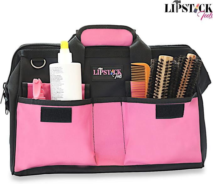 18-Inch Multi-Purpose Zip-Top Pink Storage Wide Mouth Tool Bag Organizer. Great for Home Improvement/Contractors Tools. Heavy Duty Storage Pockets and Shoulder Strap.