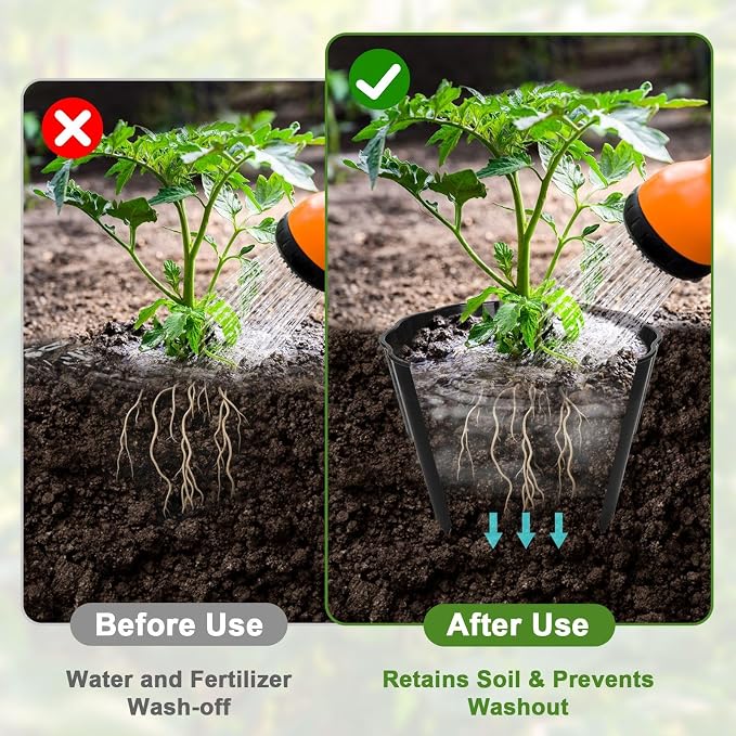 3 Pack Round Planting Grow Rings,12" Planting Protective Round Edging, Plant Support Rings to Protects Plants, Deep Watering Plant Collars for Vegetables Herbs Flowers (Black)