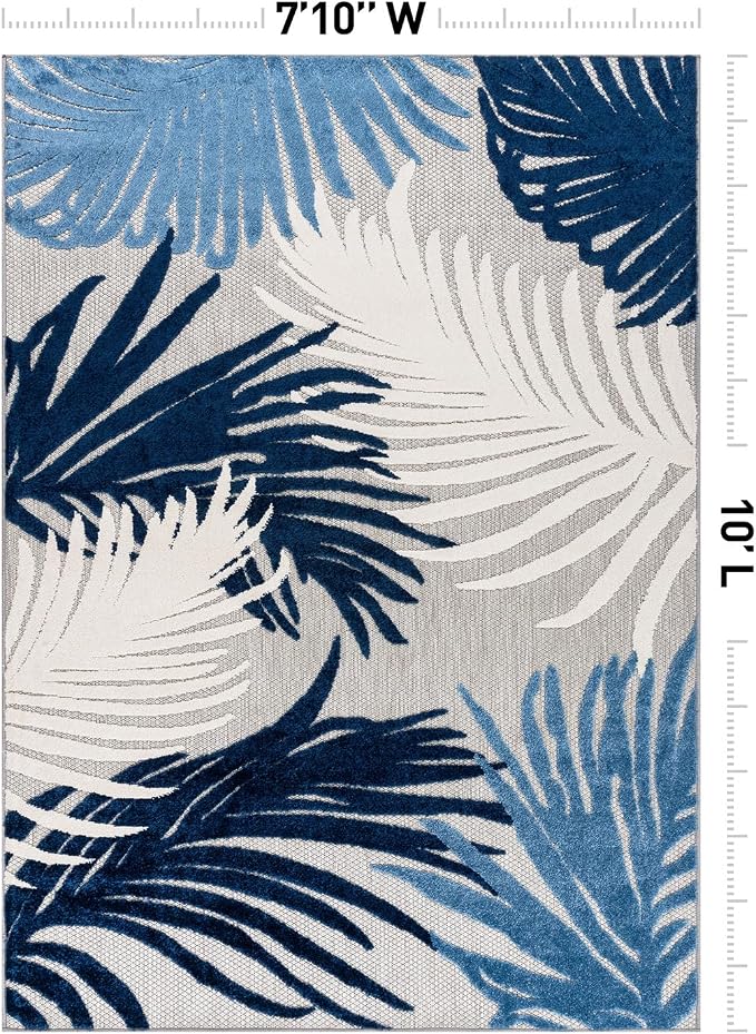 Rugshop Navy Lucca Contemporary Floral Indoor/Outdoor Area Rug Durable Polypropylene, Weather Resistant, Easy to Clean Perfect for Patio, Backyard, Deck and Outdoor Lounge 7'10" x 10'