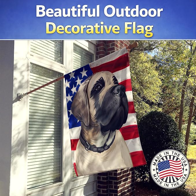 Caroline's Treasures CK6513CHF English Mastiff Dog American Flag House Flag Large Porch Sleeve Pole Decorative Outside Yard Banner Artwork Wall Hanging, Polyester, House Size, Multicolor