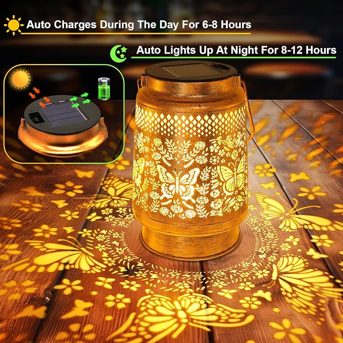 2 Pack Butterfly Solar Lanterns Outdoor With Shepherd Hook, Birthday Gift Mothers Day Gift for Women Mom Grandma Wife Daughter, Waterproof LED Hanging Lights, Decor For Yard Garden Patio Lawn Tabletop