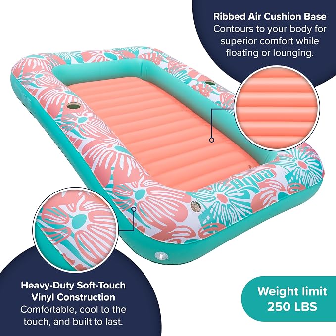 Aqua Inflatable Tanning Pool Lounger, Premium Pool Float with Cupholders and Removeable Pillow for Relaxation and Fun