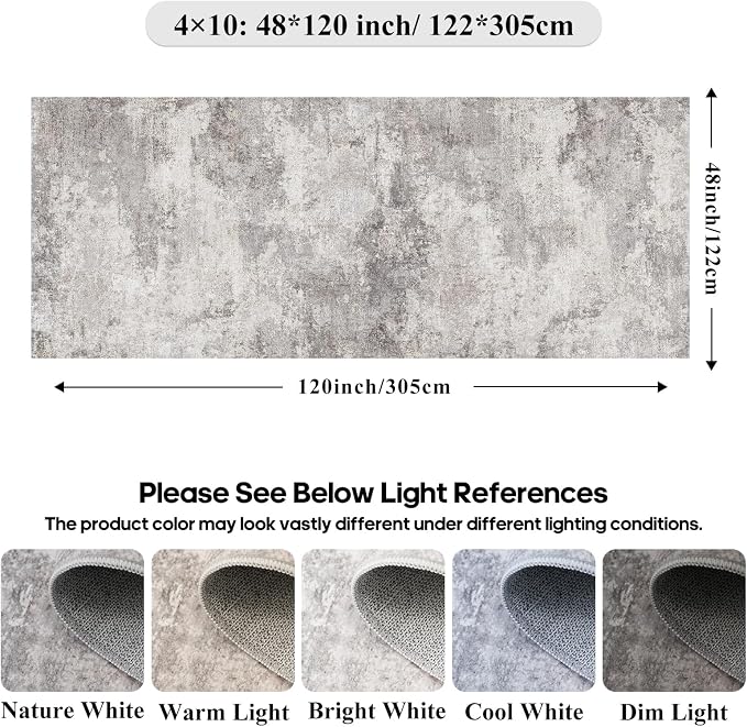 4x10 Washable Modern Abstract Rug:Hallway Wide Runner Rug Grey | Non-Slip Thin Rug for Kitchen, Living Room, Bedroom - Easy Clean Carpet for Long Spaces - Soft Low Pile Floor Mat 4x10