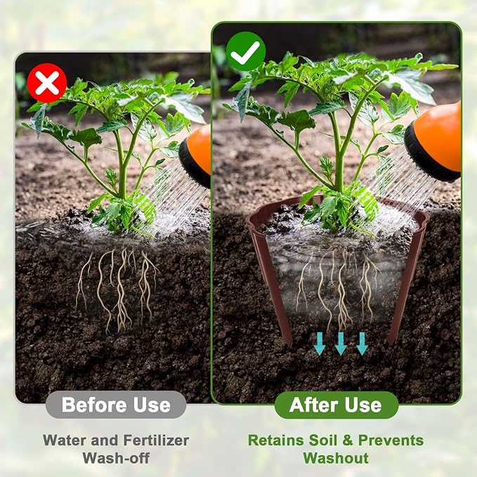 6 Pack Round Planting Grow Rings,10" Planting Protective Round Edging, Plant Support Rings to Protects Plants, Deep Watering Plant Collars for Vegetables Herbs Flowers (Brown)