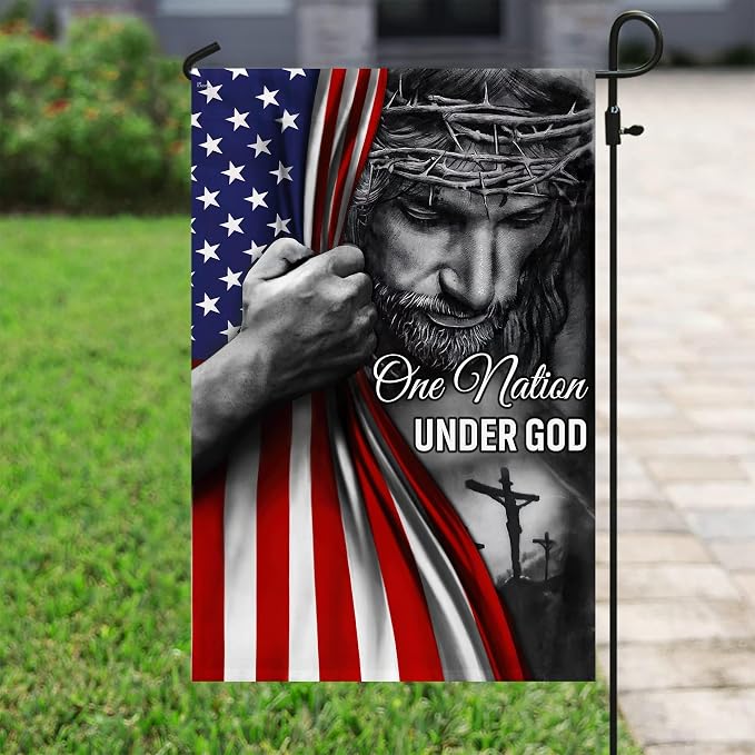 FLAGWIX Christian Patriot American Flags, One Nation Under God Christian Flag - 4th of July Decorations for Home, Outside Flag, Garden Flag 12x18 - Double Sided, Heavy Duty Canvas Indoor Outdoor Flag