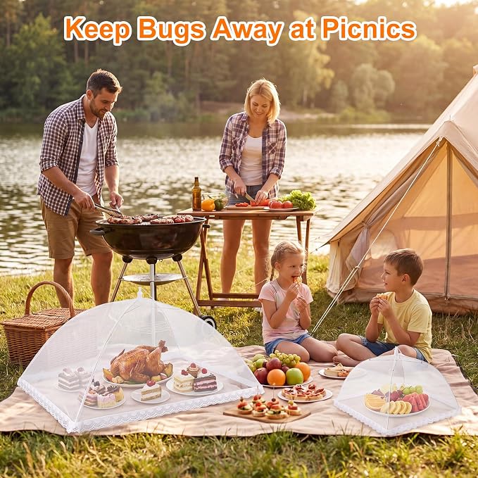 8 Pack 2 Size Mesh Food Covers for Outside, 2 Jumbo and 6 Large Cake Cover Net for Indoor/Outdoor, Picnic Accessories Fruit Cover Tent Keeping Out Flies Bugs Mosquitos