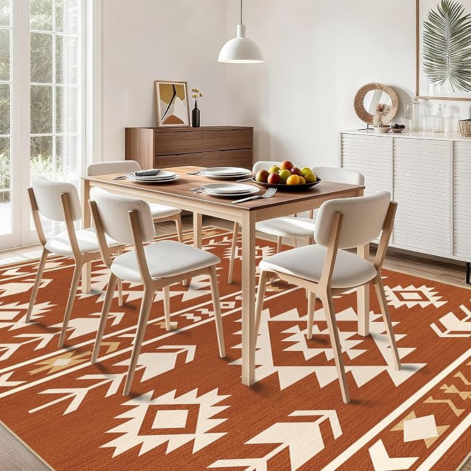 Western Area Rug 4x6 for Living Room, Southwestern Aztec Tribal Area Rugs Southwest Navajo Machine Washable Rug Non-Slip Printed Low-Pile Floor Carpet for Bedroom Dining Room Office, Yellow Brown