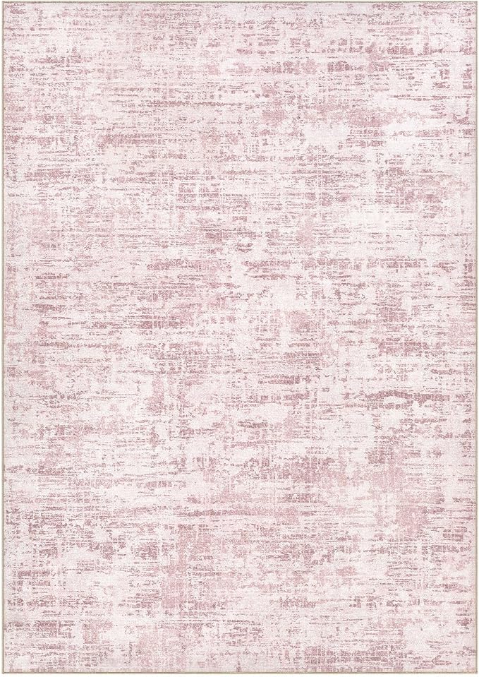 Nakagishi 6X9 Abstract Washable Area Rugs for Living Room-Pink | Modern Non-Slip Silicone Backing Low Pile Soft Carpet for Bedroom Dining Decor Ideal for Families with Kids and Pets