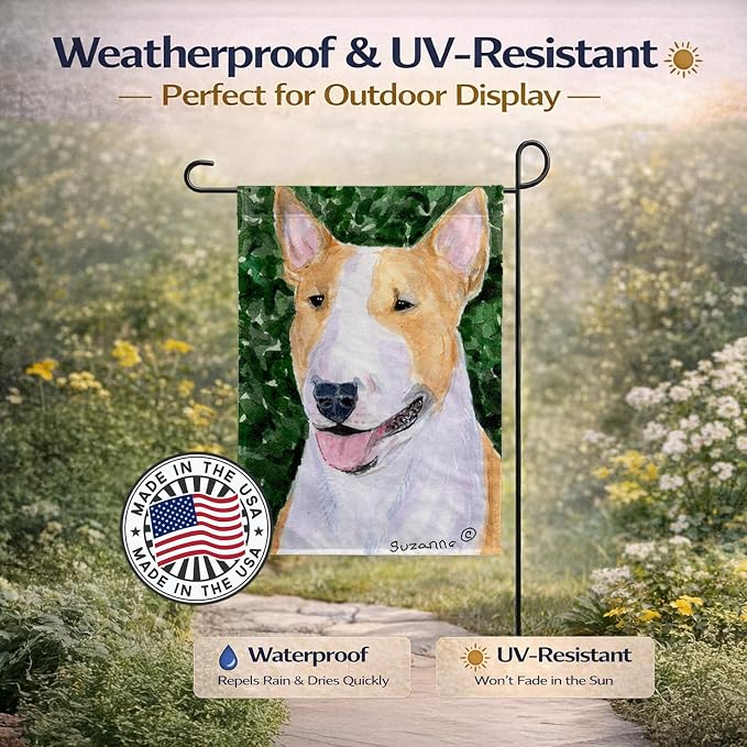 Caroline's Treasures SS8873GF Bull Terrier Garden Flag Mailbox Flag Decorative Yard Flag Banner Outside Patio Artwork Yard Flower Beds, Garden Size, Multicolor