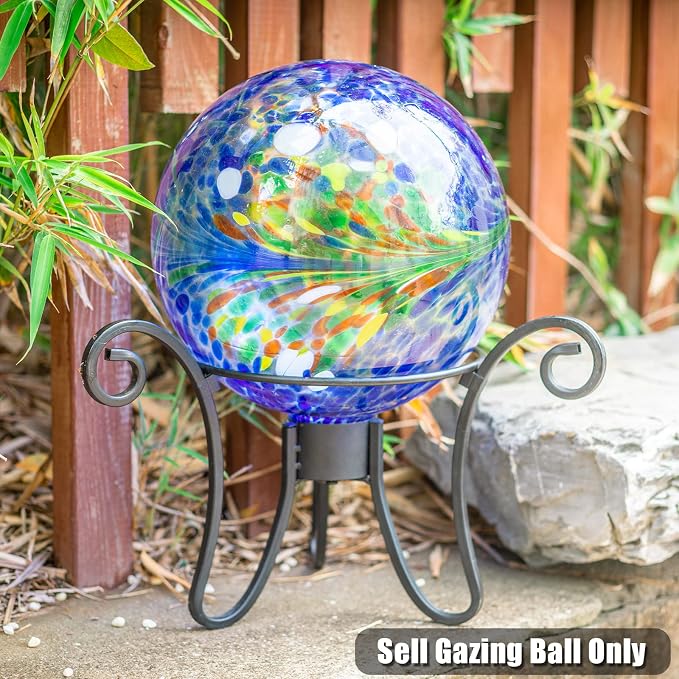 VCUTEKA Gazing Ball, Glass Gazing Balls Garden Globe Outdoor Decor 10" Blue | Handcrafted blue swirl glass gazing balls that creates elegant garden focal point in any outdoor landscape yard decorative