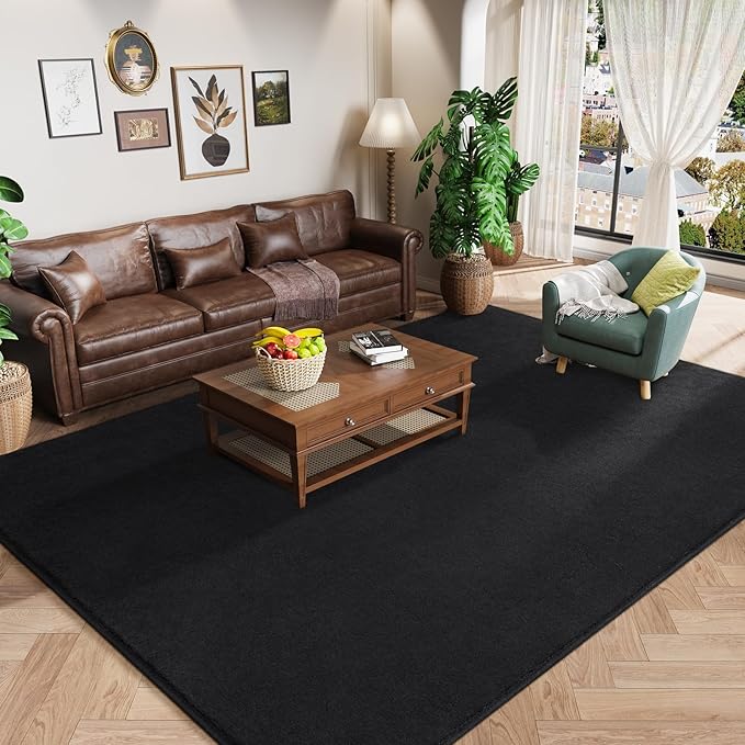 Amearea Large Area Rugs for Bedroom Living Room, 8x10 Black Memory Foam Rug | Thickened Fluffy Indoor Washable Rugs Non Slip Minimalist Carpet for Boys Girls Dorm Nursery Room Decor