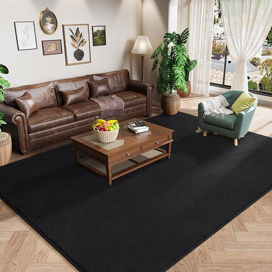 Amearea Large Area Rugs for Bedroom Living Room, 8x10 Black Memory Foam Rug | Thickened Fluffy Indoor Washable Rugs Non Slip Minimalist Carpet for Boys Girls Dorm Nursery Room Decor