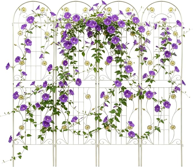 4/2 Pack White Metal Garden Trellis, 86.7" x 19.7" 71" x 19.7" Rustproof Plant Support Frame, Decorative Climbing Vine Trellis for Flower Vegetable Patio Garden Decor (White, 86.7" x 19.7", 4 Pack)