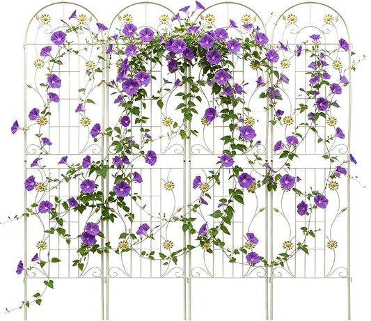 4/2 Pack White Metal Garden Trellis, 86.7" x 19.7" 71" x 19.7" Rustproof Plant Support Frame, Decorative Climbing Vine Trellis for Flower Vegetable Patio Garden Decor (White, 86.7" x 19.7", 4 Pack)