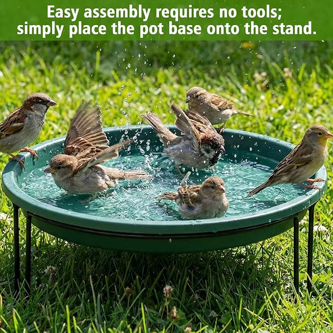 14.37'' Ground Bird Bath for Outside Large Bird Bath Bowl for Patio Garden or Deck Floor Standing Black Steel Wire Stand with Dish Outdoor Feeder Water(Green)
