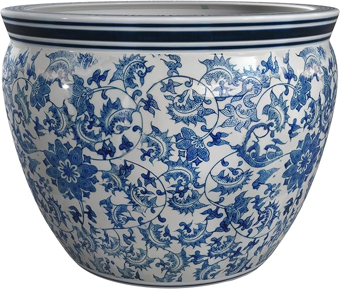 Red Lantern 10" Fishbowl - Blue and White Floral