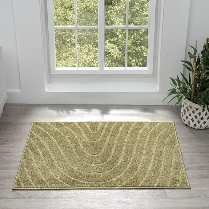 LUXE WEAVERS Modern Geometric Wave Area Rug Green 2x3