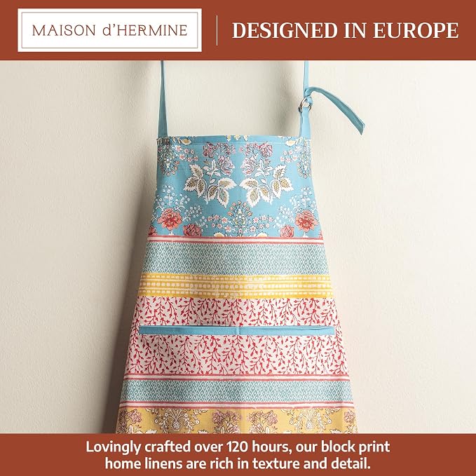 Maison d' Hermine Aprons for women with Pocket 100% Cotton (27.50"x31.50") | Adjustable Neck Strap & long ties Apron Men Chef Wedding Cooking Gardening Server Maid