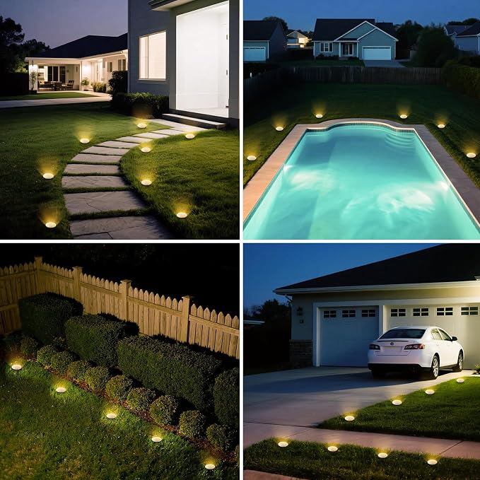 vighep Mini Solar Ground Lights, 4 Pack Solar Lights Outdoor Waterproof, Upgraded LED Flat Landscape Lighting for Outside Pathway Garden Patio Yard Driveway, Warm White