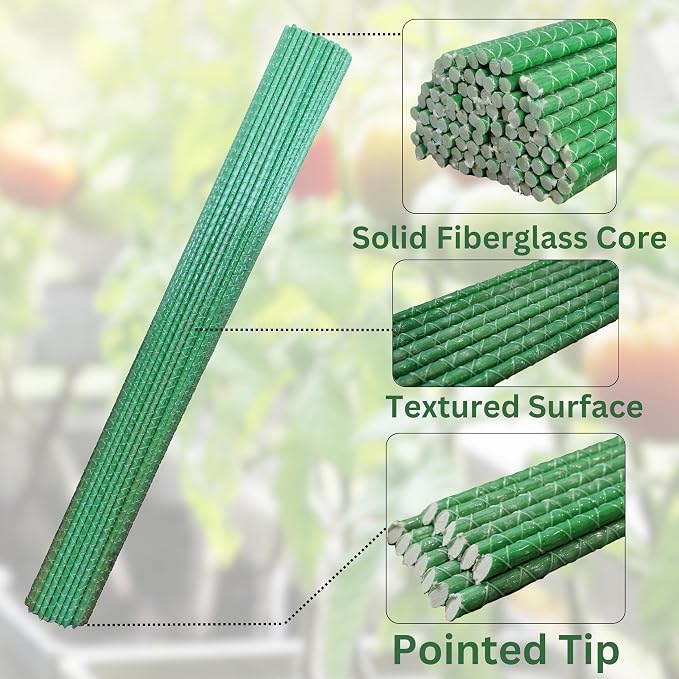 6 Ft Fiberglass Eco Friendly Garden Stakes 50 Pack (Height/Quantity Options) – Durable, Lightweight, Tomato, Tree, Strawberry, Plant, Support Fencing Stakes with Patterned Surface, Green (50, 6 Ft)