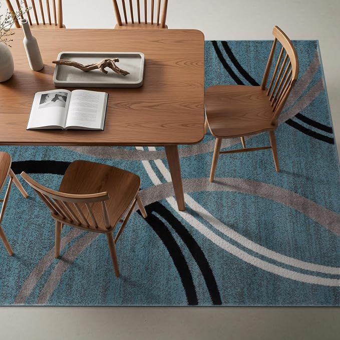 Rugshop Wavy Circles Modern Fade-Resistant Area Rug Blue 8'8" x 12' | High Traffic,Fade Resistant, Living Room, Bedroom, Dining Room, Large Areas,Basement,Open Spaces,Kitchen,Oversized Area Rug
