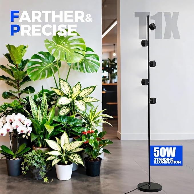 Barrina T1X5 Floor Grow Lights for Indoor Plants, 50W, 5000K, Full Spectrum, Adjustable 5 Heads, High PPFD, 6FT with Foot Switch, Vertical Plant Lights for Growing, Standing Grow Lights for Tall Plant