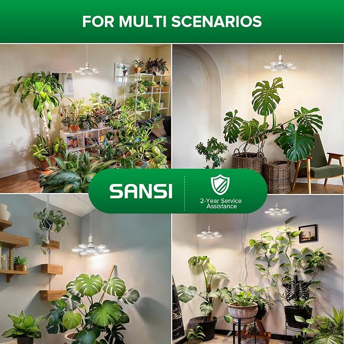 SANSI Hanging Grow Lights for Indoor Plants, 60W Hanging Plant Light with Timer, Adjustable 6-Panels, Full Spectrum, 4700LM, 4000K Daylight, Pendant Grow Light, 16.4FT Power Cord for Tall Large Plants
